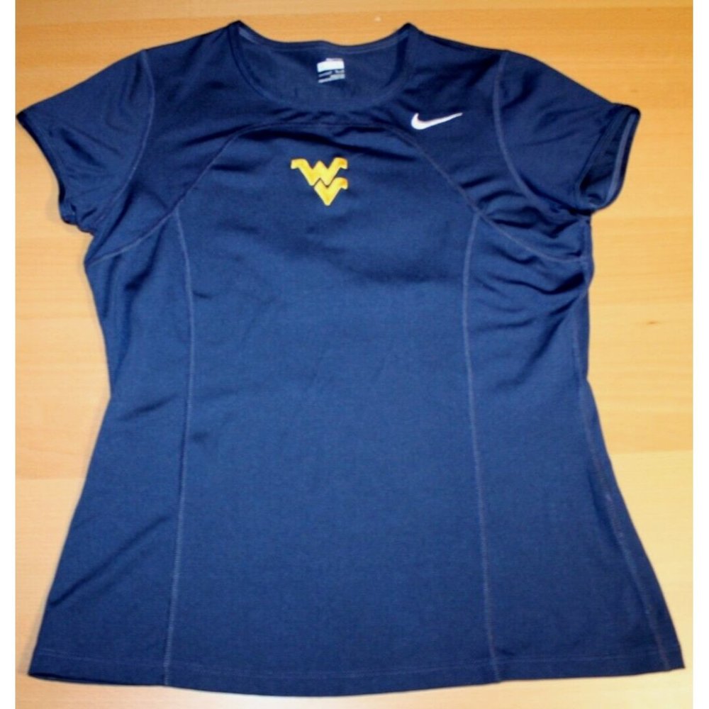 NCAA West Virginia Mountaineers Shirt Top Womens Junior Large Nike Fit Dry Blue